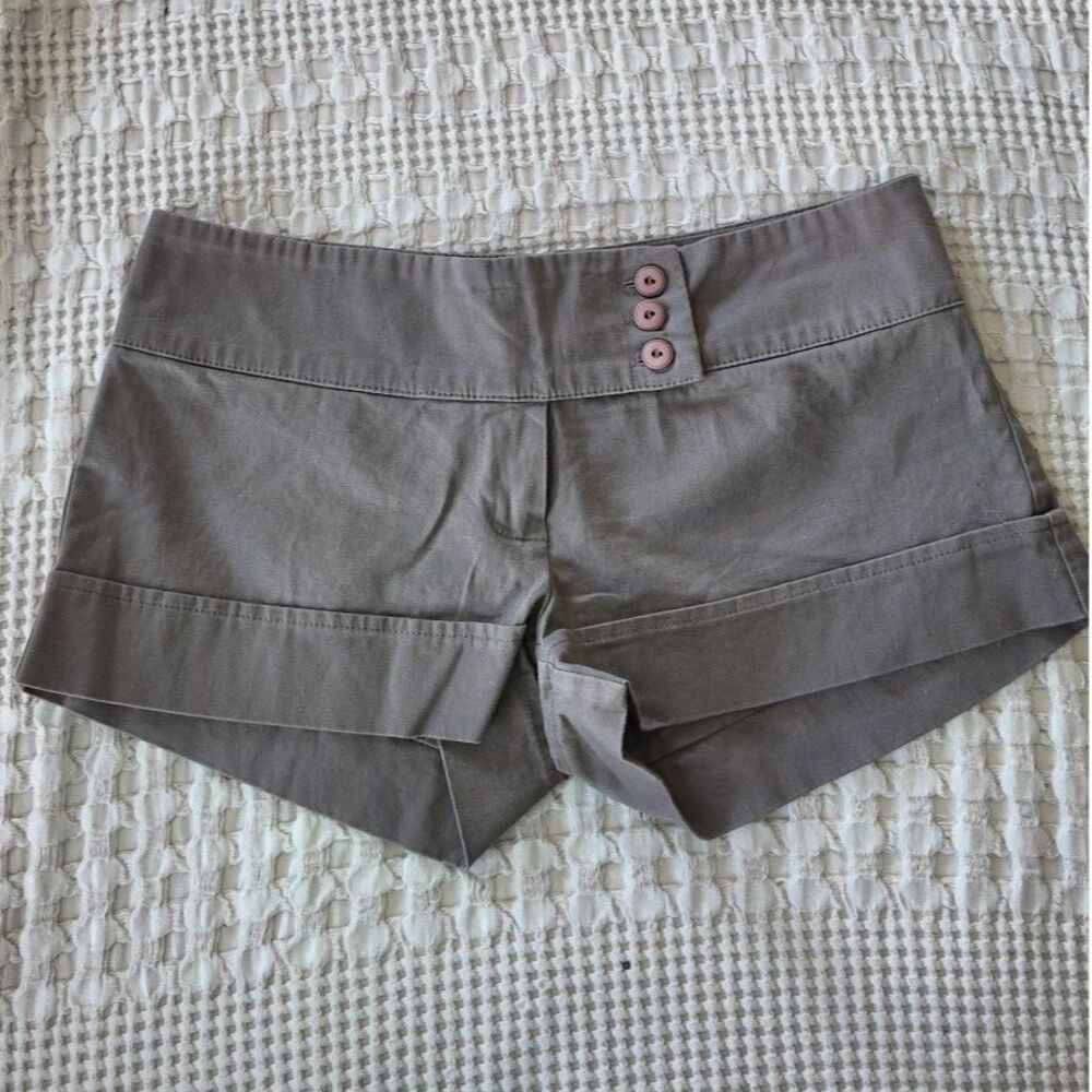 Y2K Wet Seal Gray Low Rise Micro Shorts Small Cuffed Button Tab Made Canada